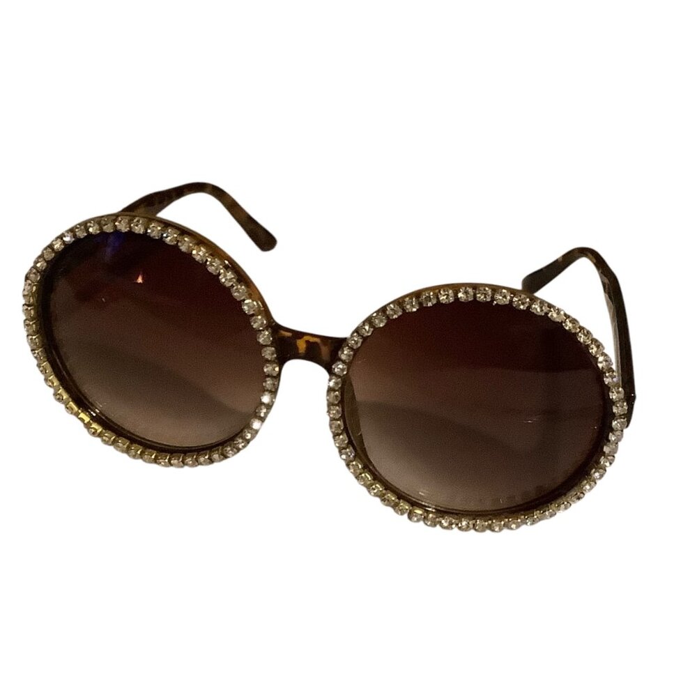 Round Rhinestone Studded Tortoise Shell Sunglasse… - image 1